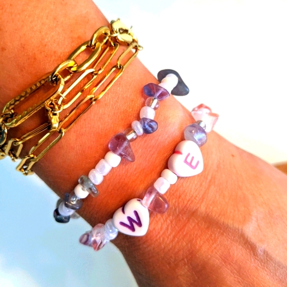 Set of 2 bracelets. Natural stone & acyclic beads - Picture 2 of 9